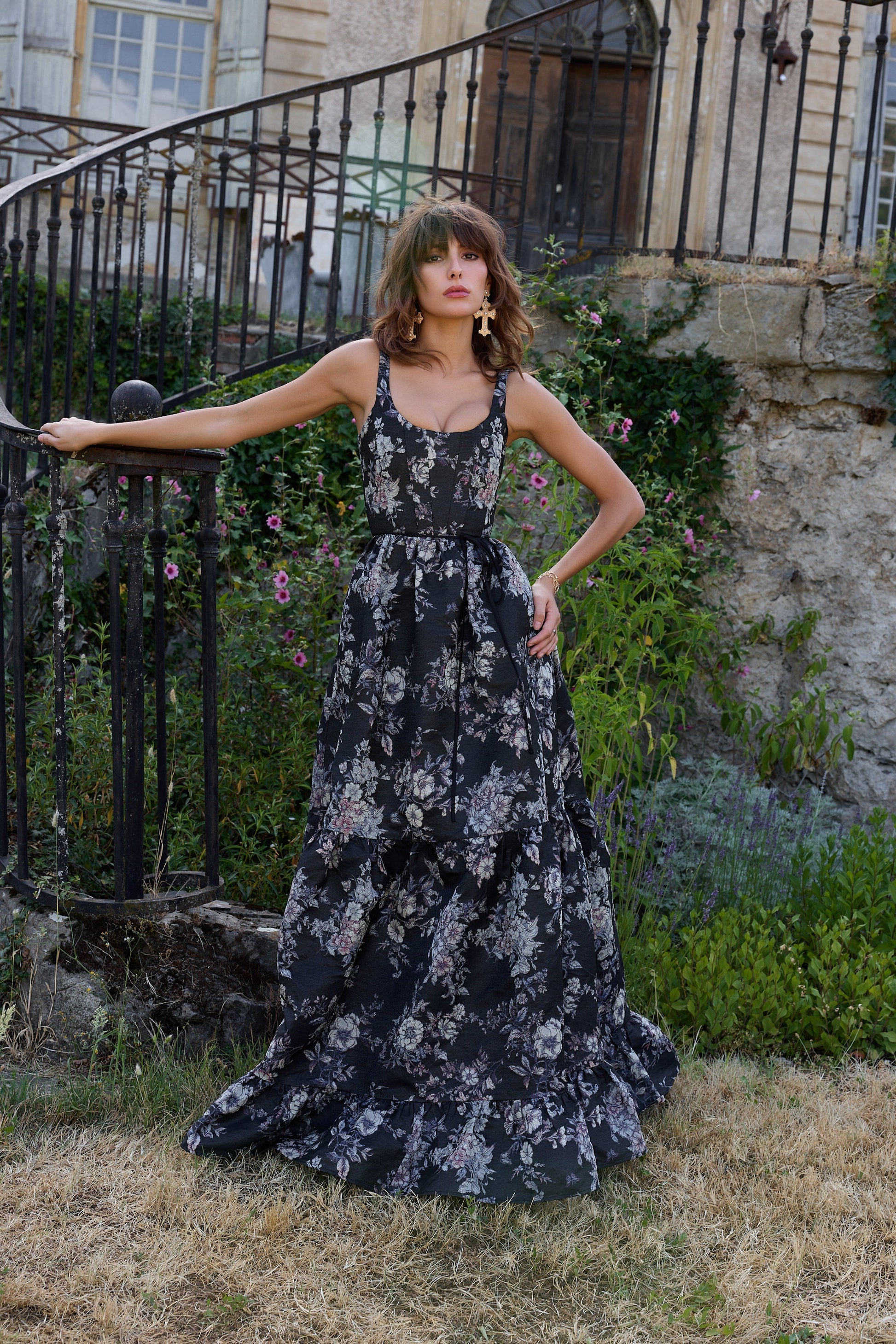 Black Lilibet Brocade Avery Brocade Midi Dress