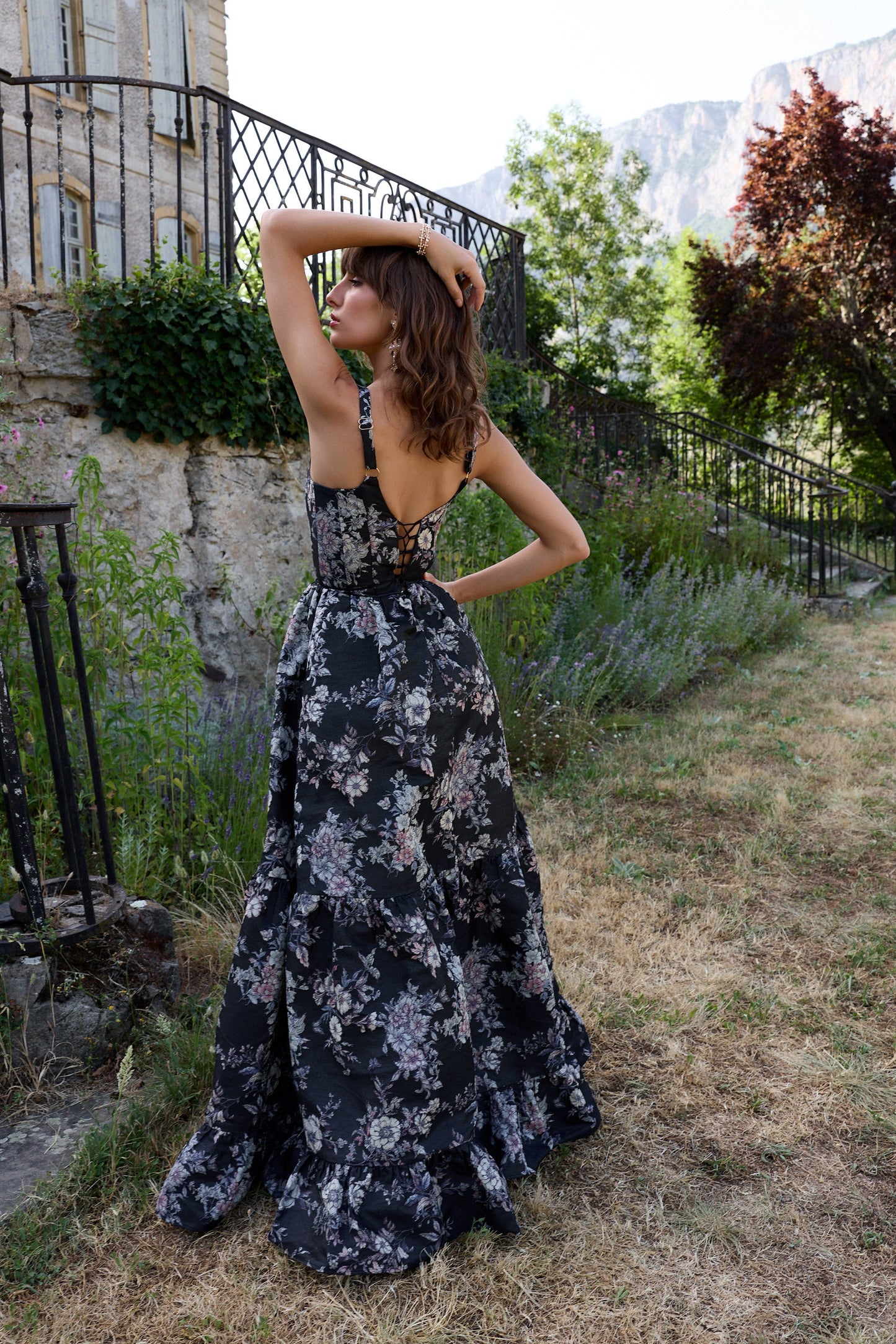 Black Lilibet Brocade Avery Brocade Midi Dress