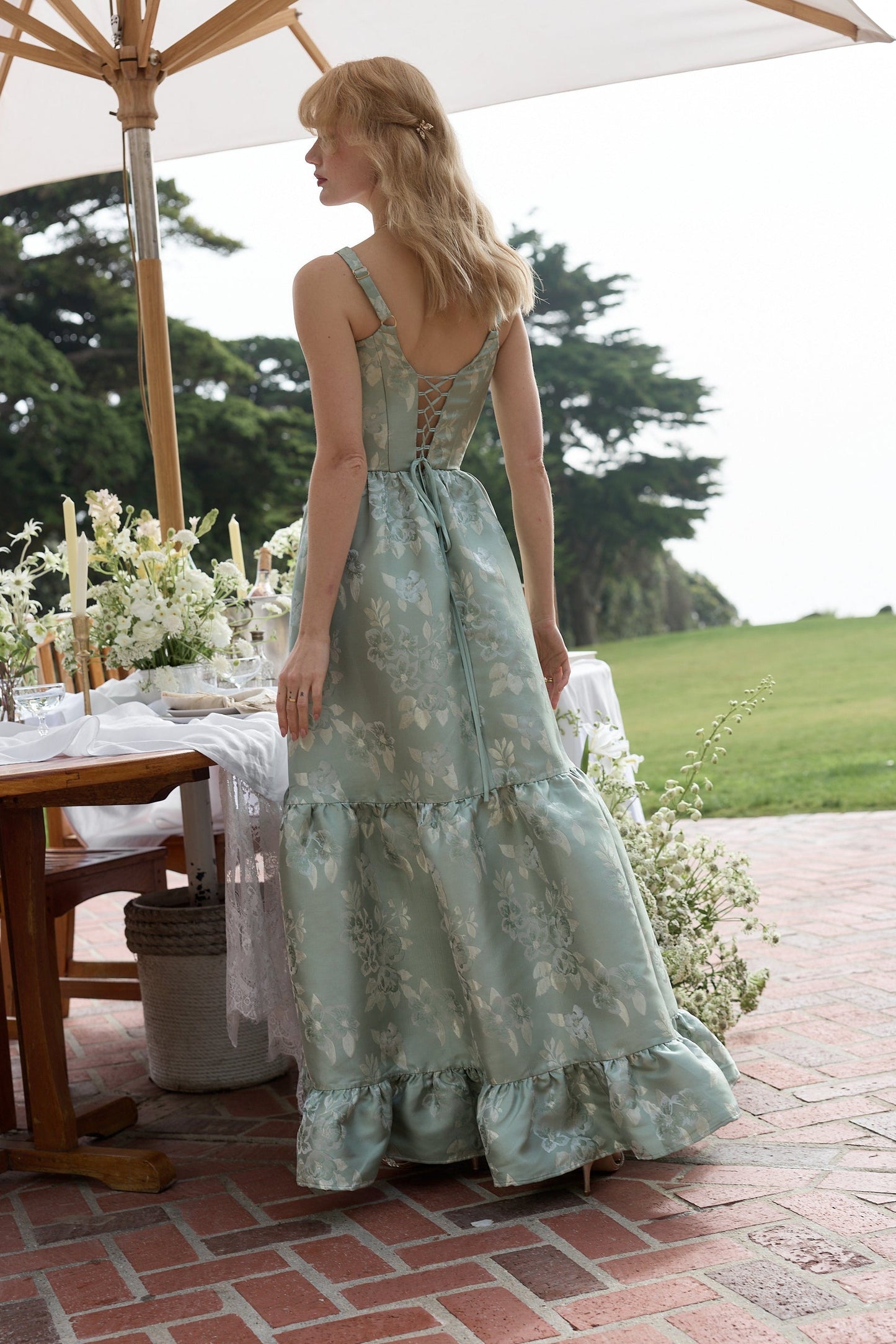 Sage Baroque Floral Avery Baroque Floral Dress in Emerald