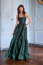 Avery Baroque Floral Dress in Emerald