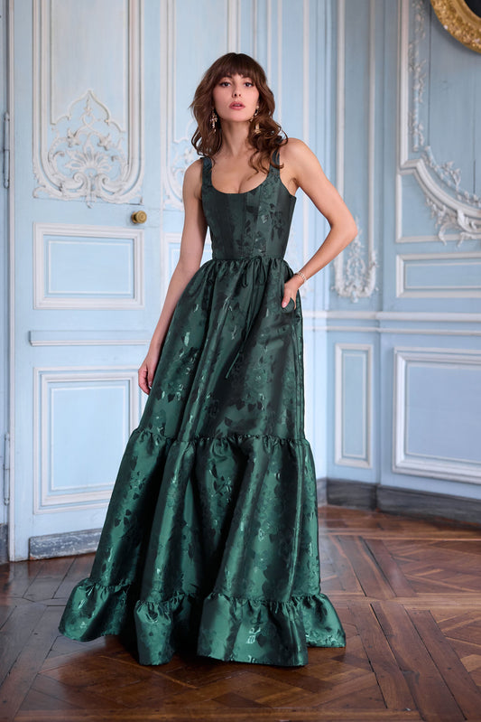 Emerald Baroque Floral Avery Baroque Floral Dress in Emerald