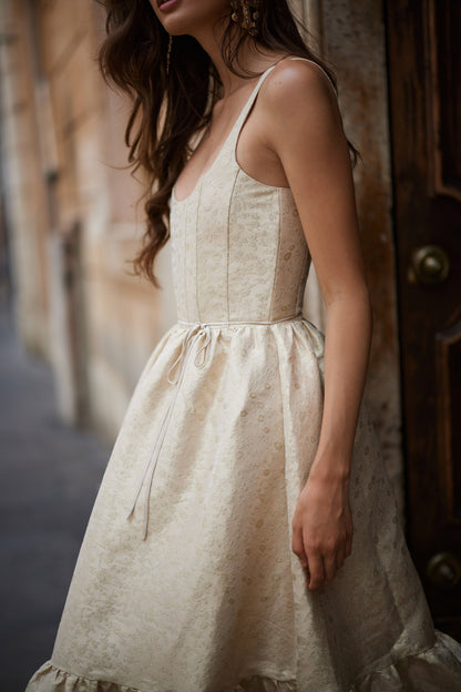 Taupe Duchess Avery Brocade Midi Dress