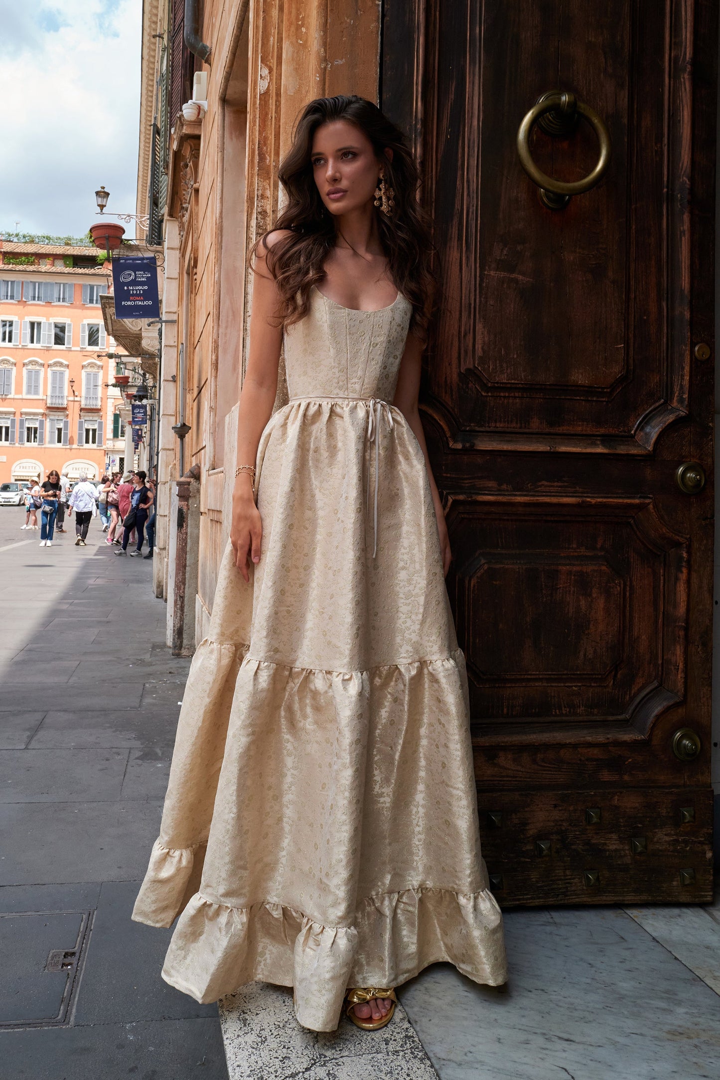Taupe Duchess Avery Brocade Midi Dress