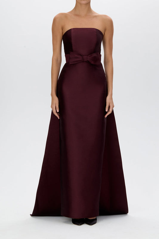 Silk and Wool Plum Eliza Silk Wool Column Gown