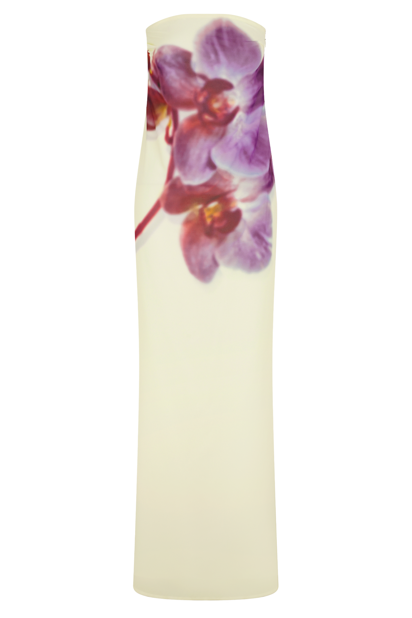 Ivory Koi Orchid Print Amaya Strapless Chiffon Maxi Dress