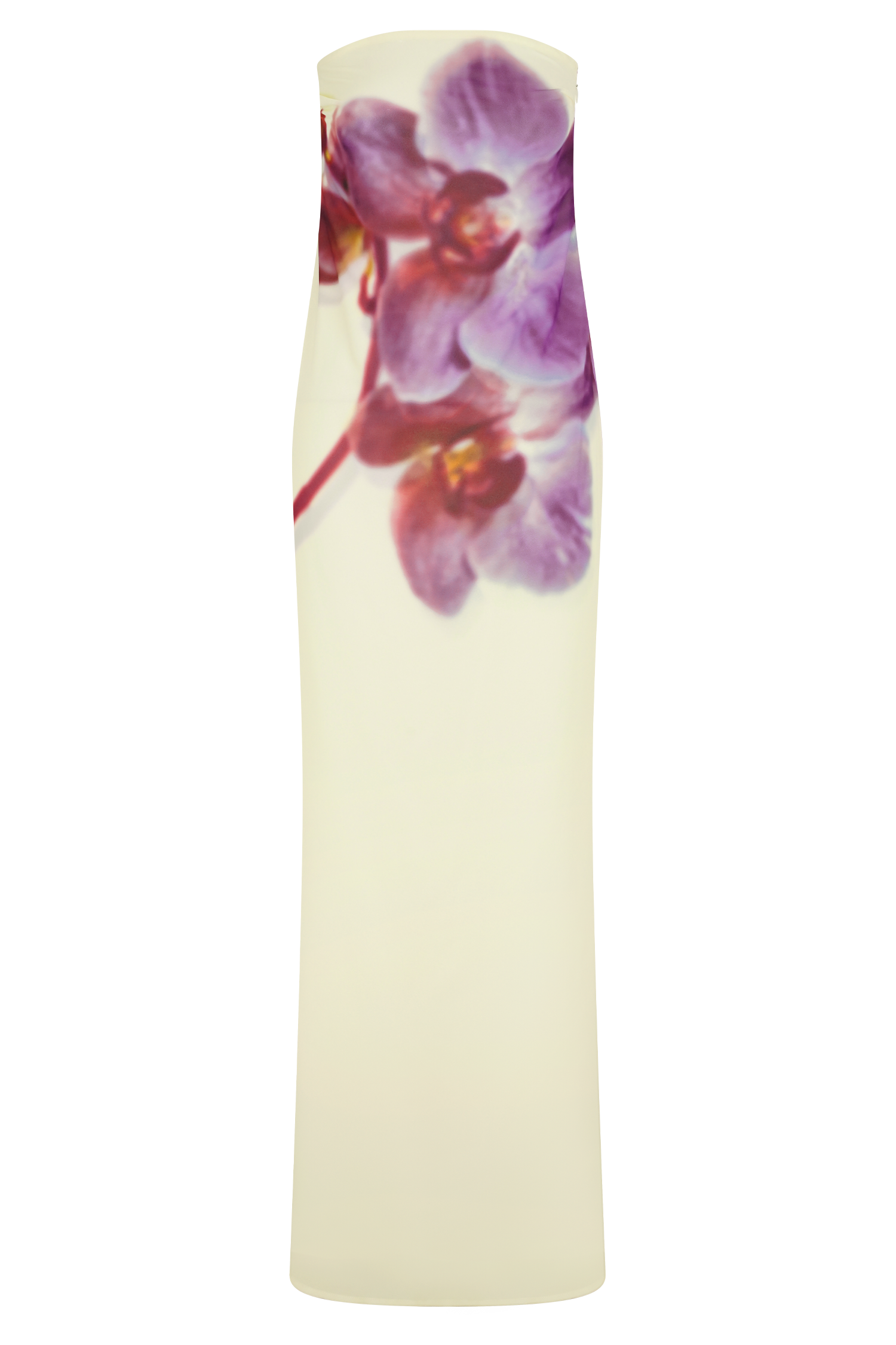 Ivory Koi Orchid Print Amaya Strapless Chiffon Maxi Dress