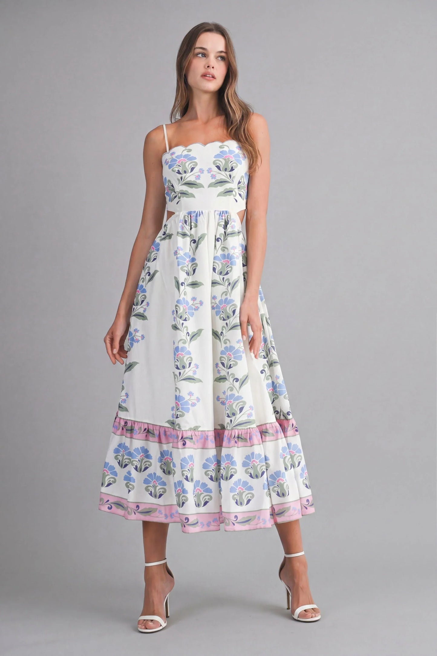 Cream Arabella Floral Border Midi Dress