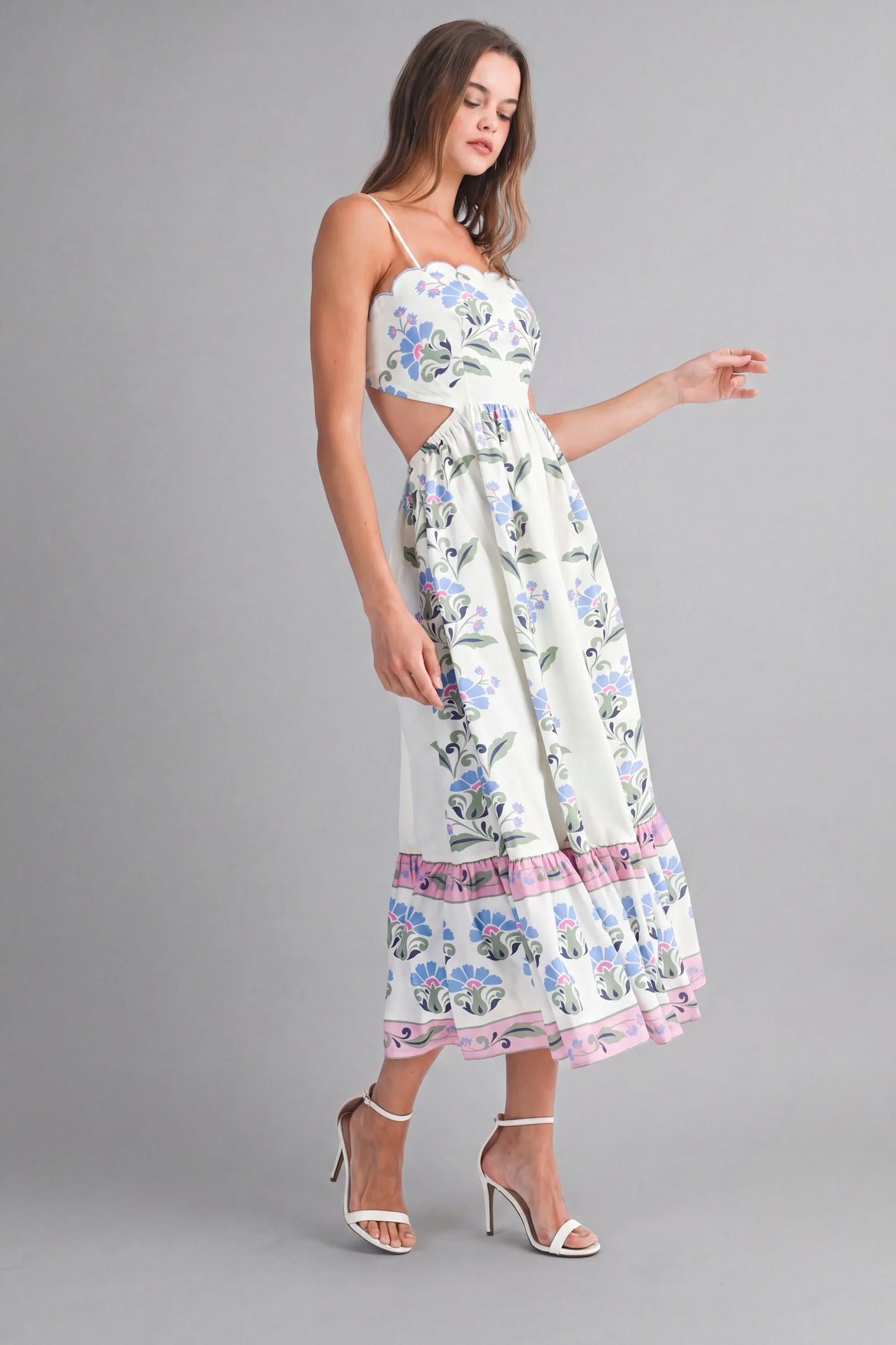Cream Arabella Floral Border Midi Dress
