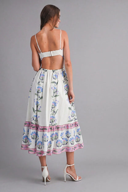 Cream Arabella Floral Border Midi Dress