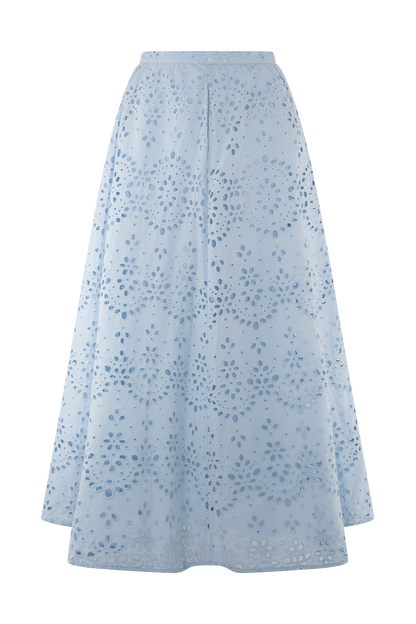 Pale Cornflower Blue Arla Broderie Midi Dress
