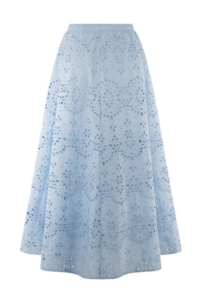 Pale Cornflower Blue Arla Broderie Midi Dress