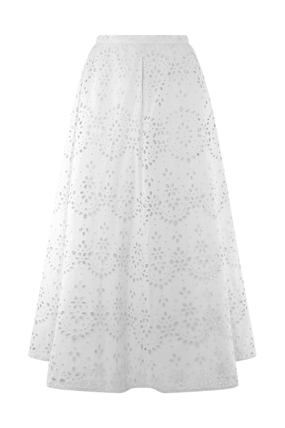 White Arla Broderie Midi Dress