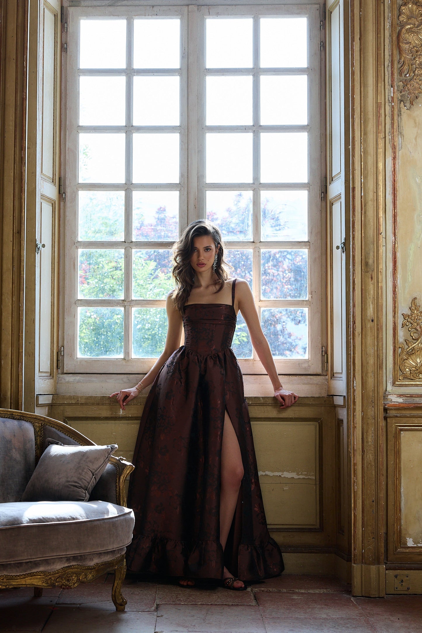 Andorra Baroque Floral Ava Brocade Midi Dress