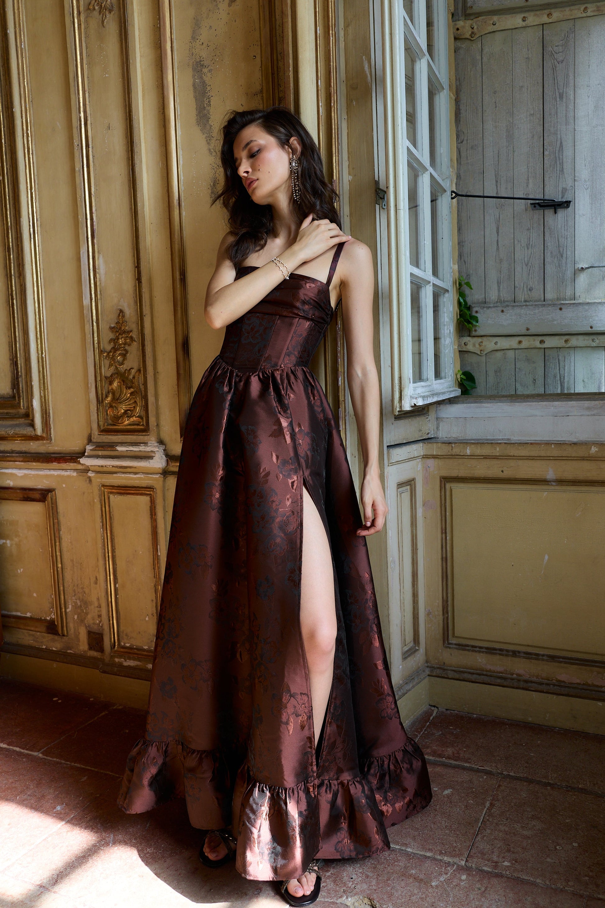 Andorra Baroque Floral Ava Brocade Midi Dress