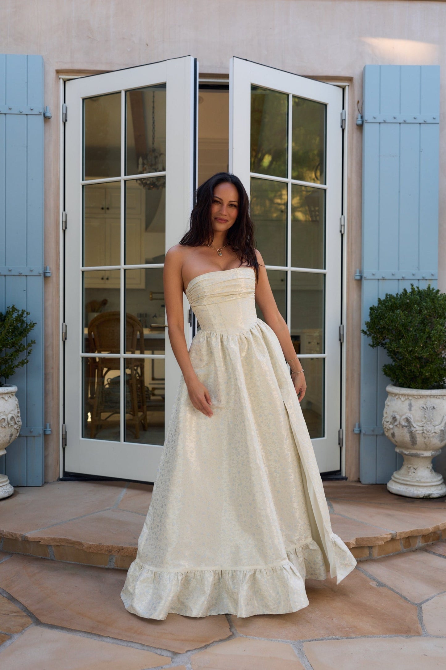 Light Blue Duchess Ava Brocade Midi Dress