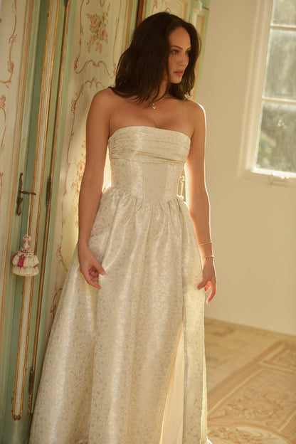 Light Blue Duchess Ava Brocade Midi Dress