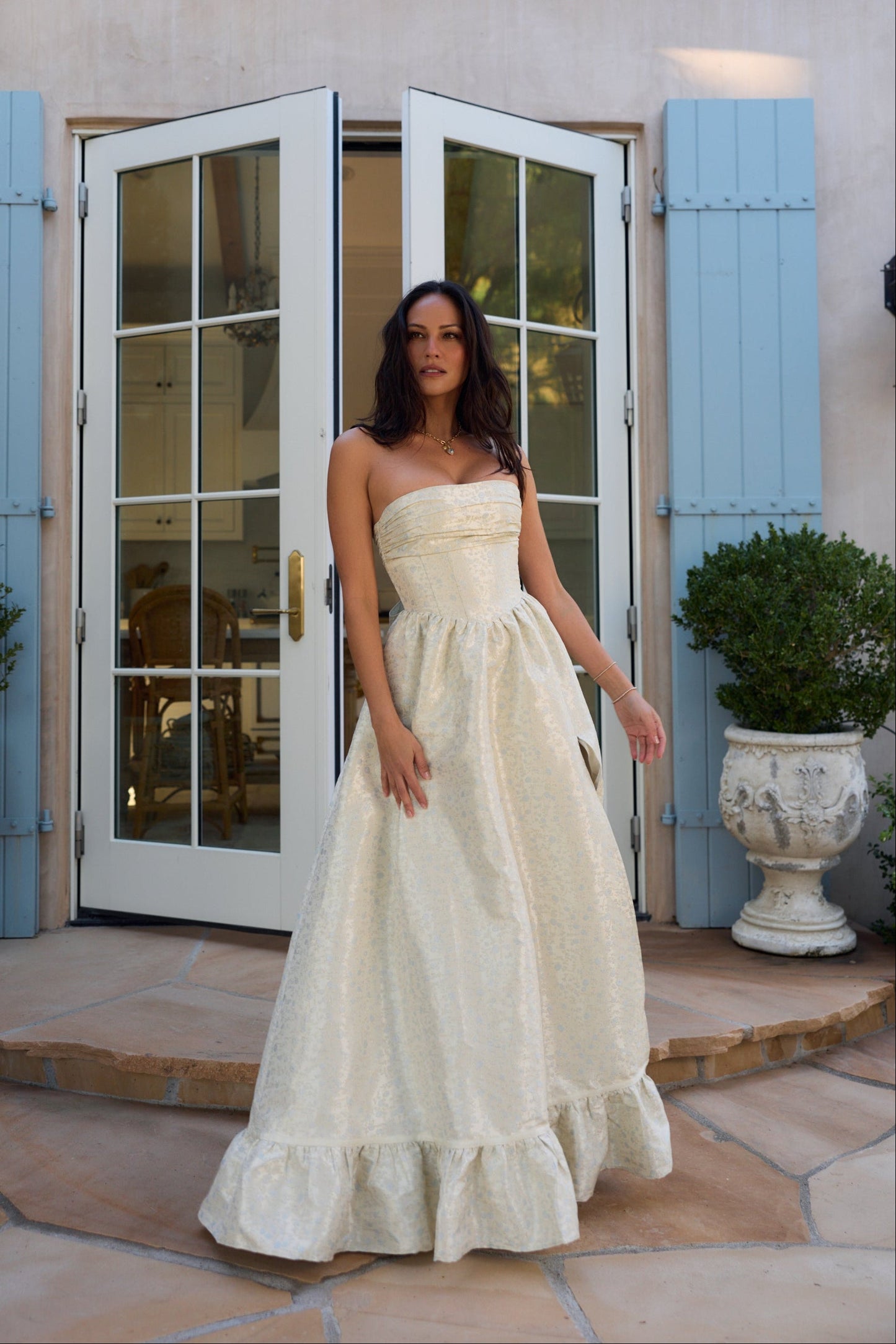 Light Blue Duchess Ava Brocade Midi Dress