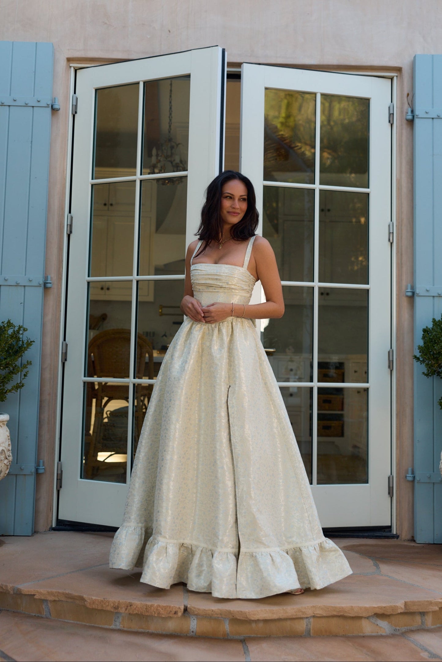 Light Blue Duchess Ava Brocade Midi Dress