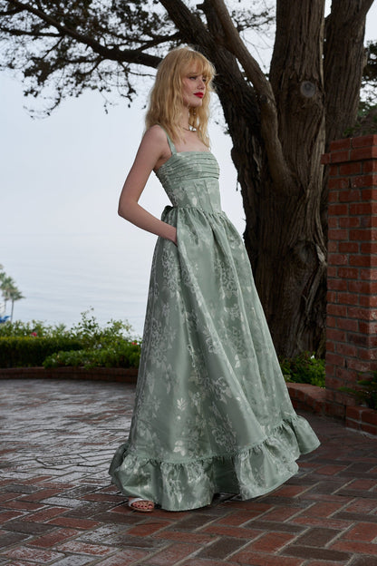Sage Baroque Floral Ava Brocade Midi Dress