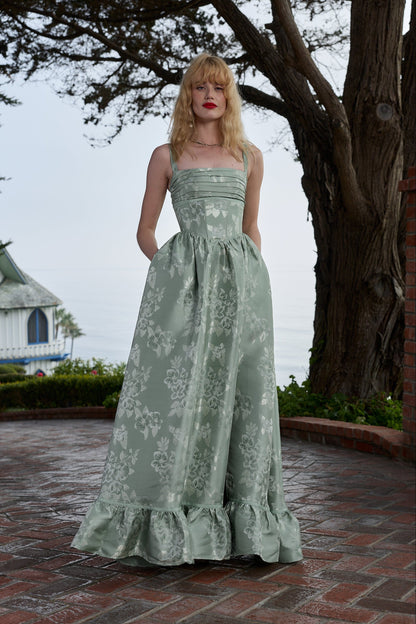 Sage Baroque Floral Ava Brocade Midi Dress