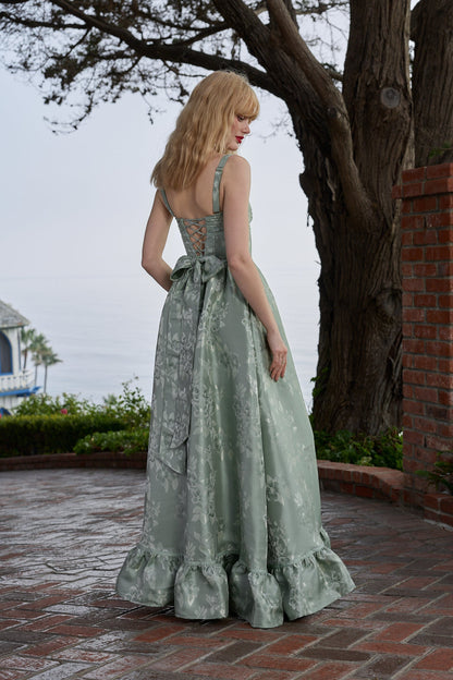 Sage Baroque Floral Ava Brocade Midi Dress
