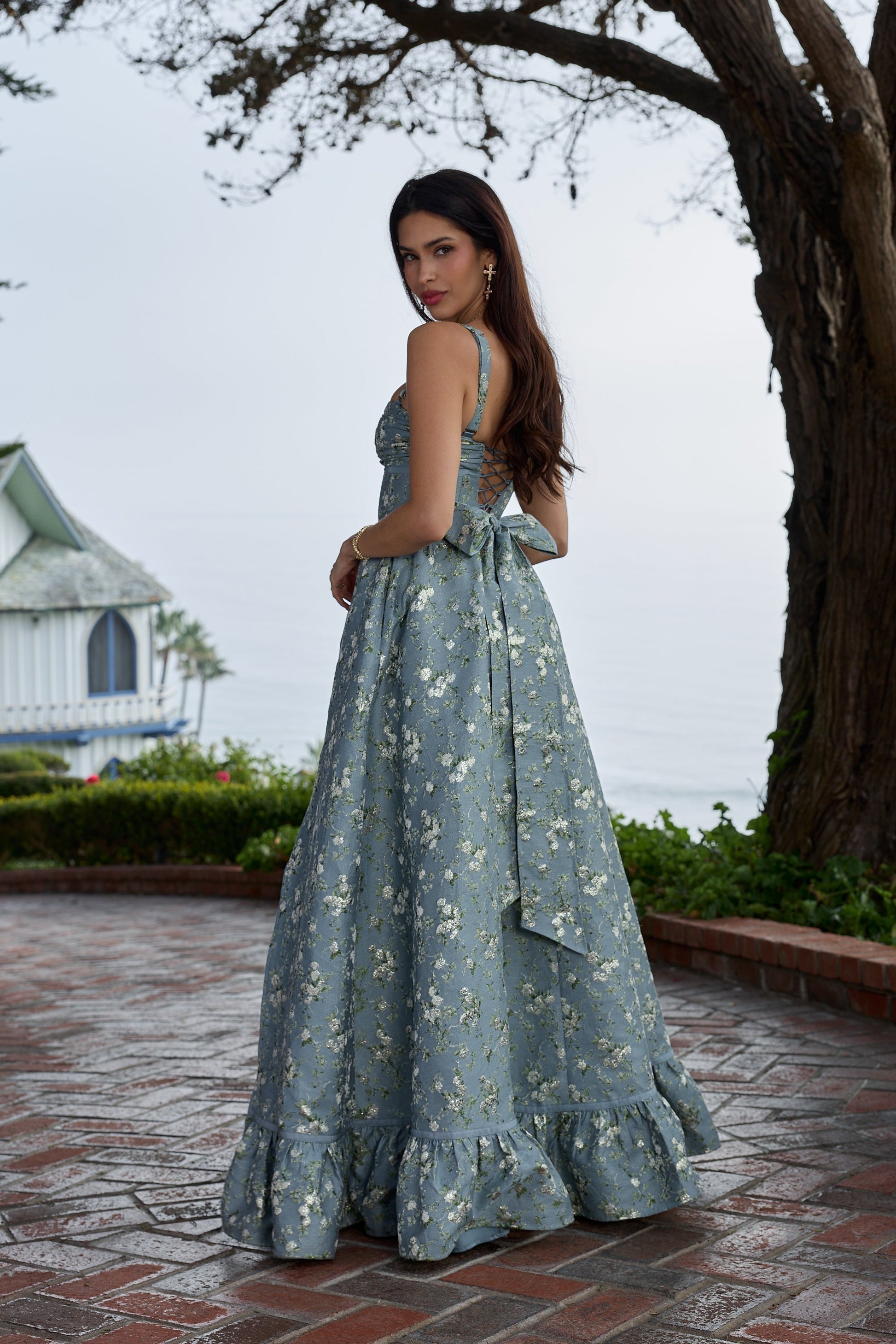 Slate Blue Cheverny Brocade Ava Brocade Midi Dress