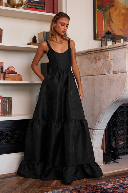 Black Windsor Brocade Avery Brocade Midi Dress