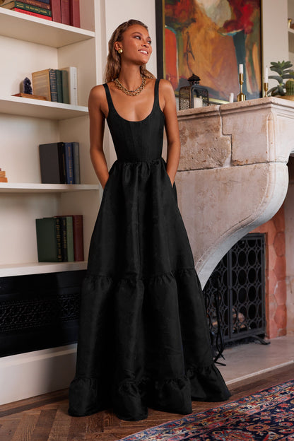 Black Windsor Brocade Avery Baroque Floral Midi Dress