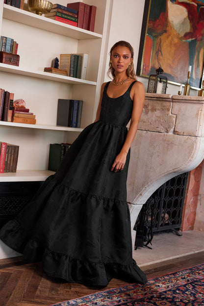 Black Windsor Brocade Avery Brocade Midi Dress