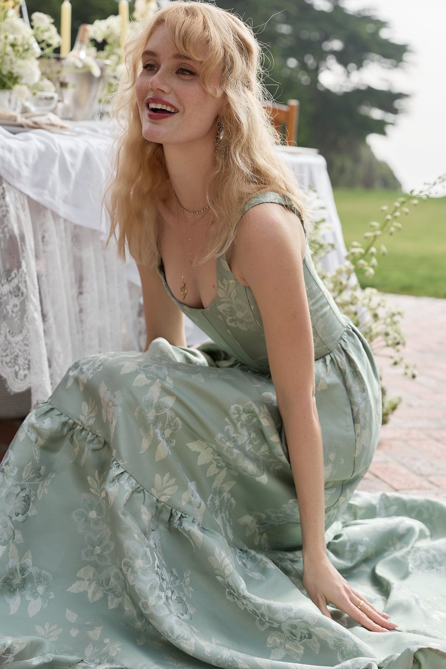 Sage Baroque Floral Avery Baroque Floral Midi Dress