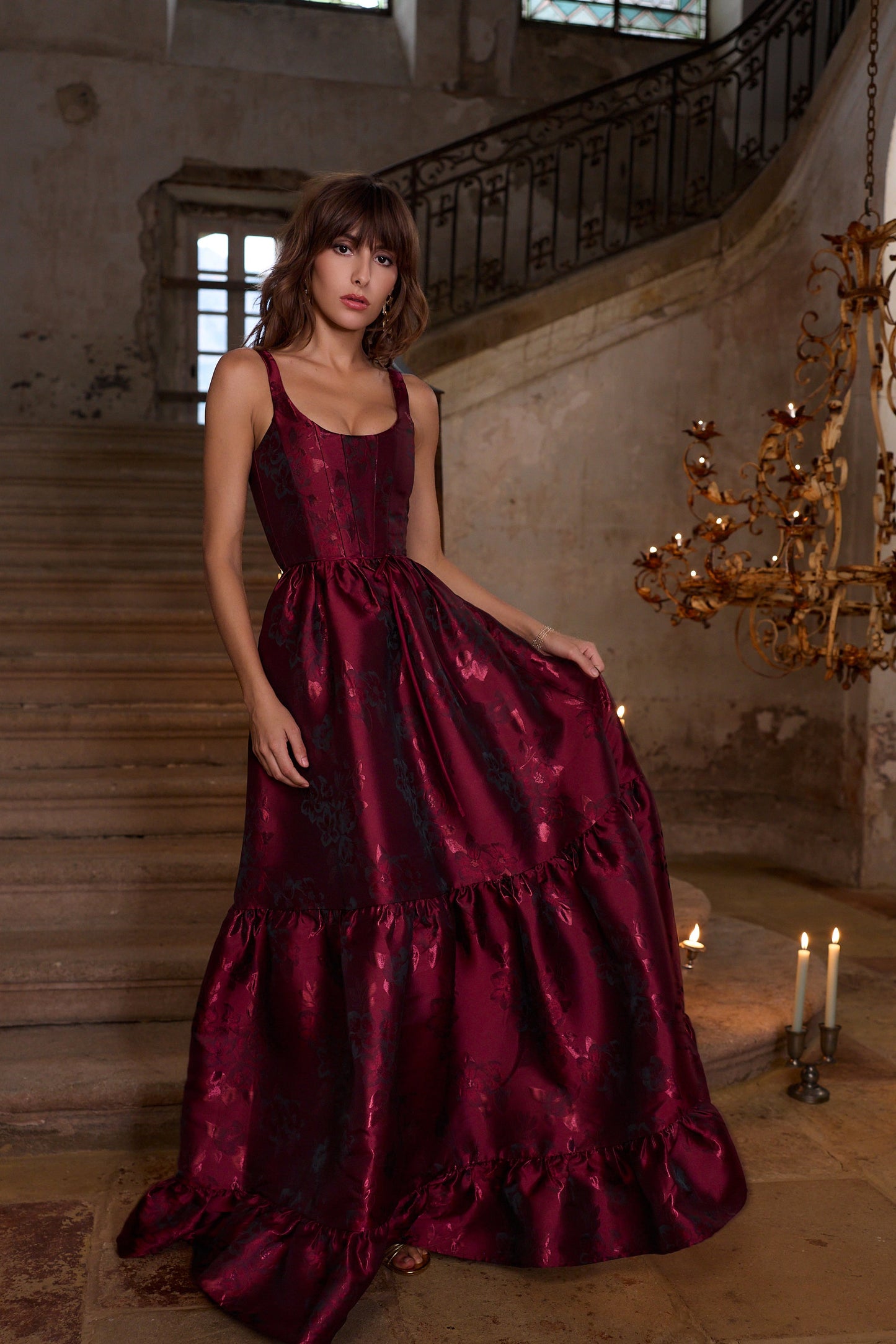 Garnet Baroque Floral Avery Baroque Floral Midi Dress