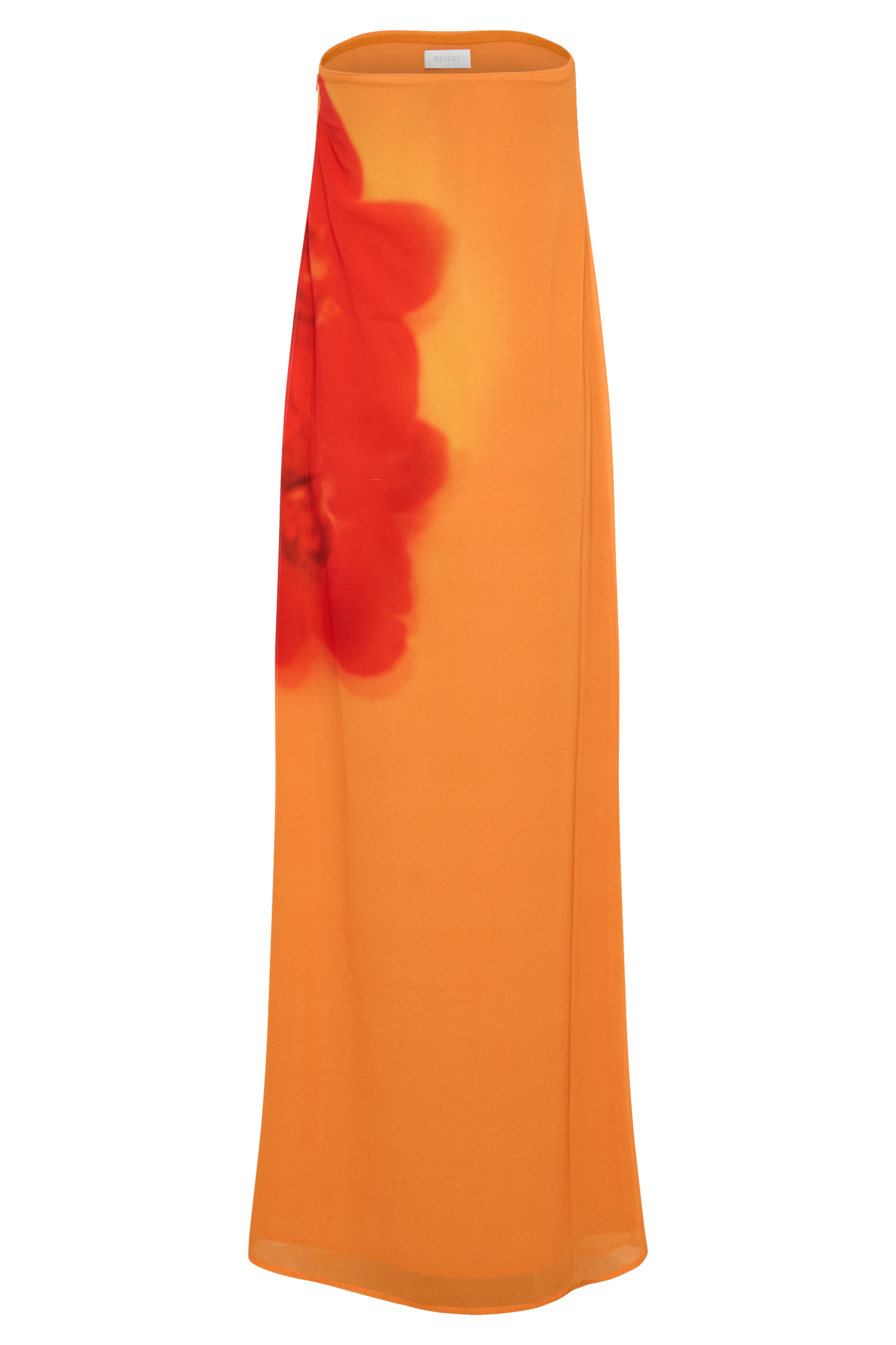 Koi Orchid Print Amaya Strapless Chiffon Maxi Dress