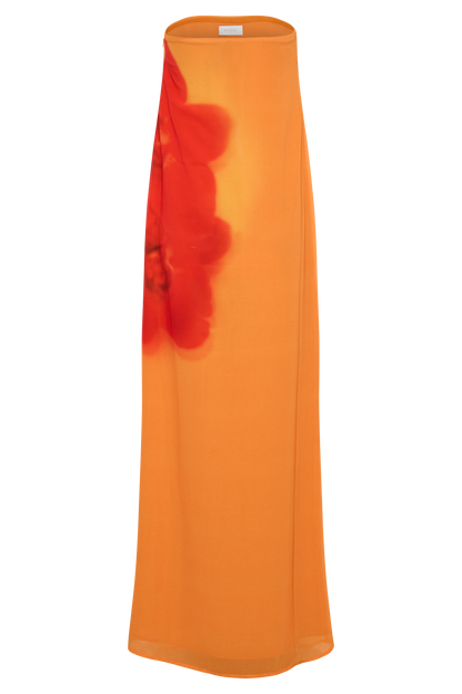 Koi Orchid Print Amaya Strapless Chiffon Maxi Dress