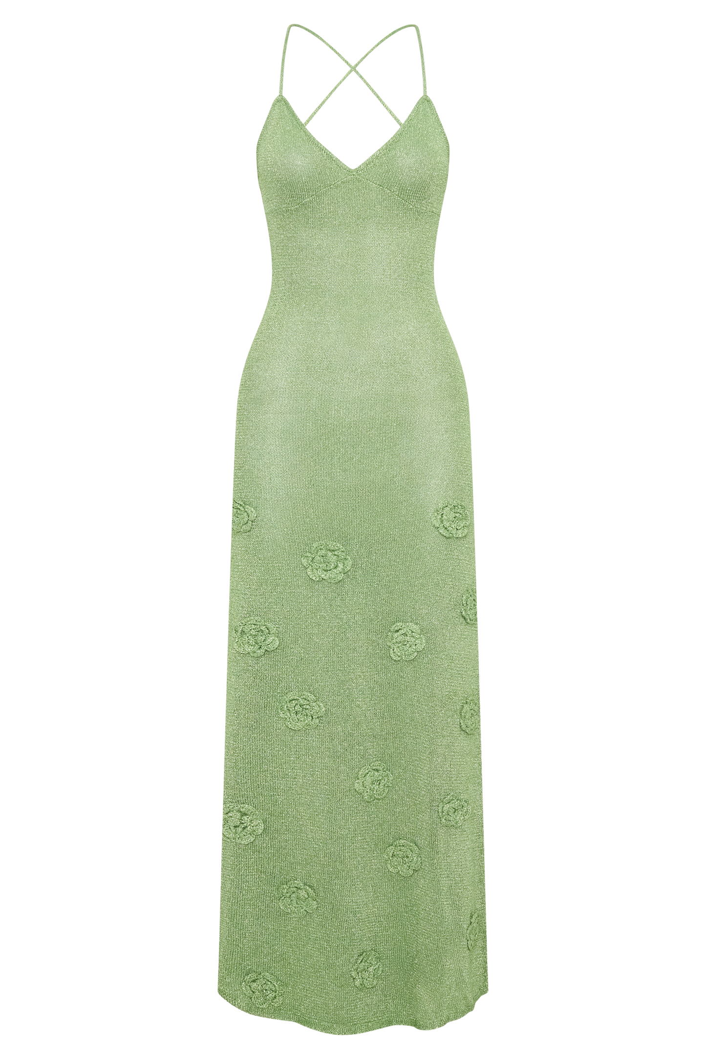 Pastel Green Suki Metallic Knit Maxi Dress