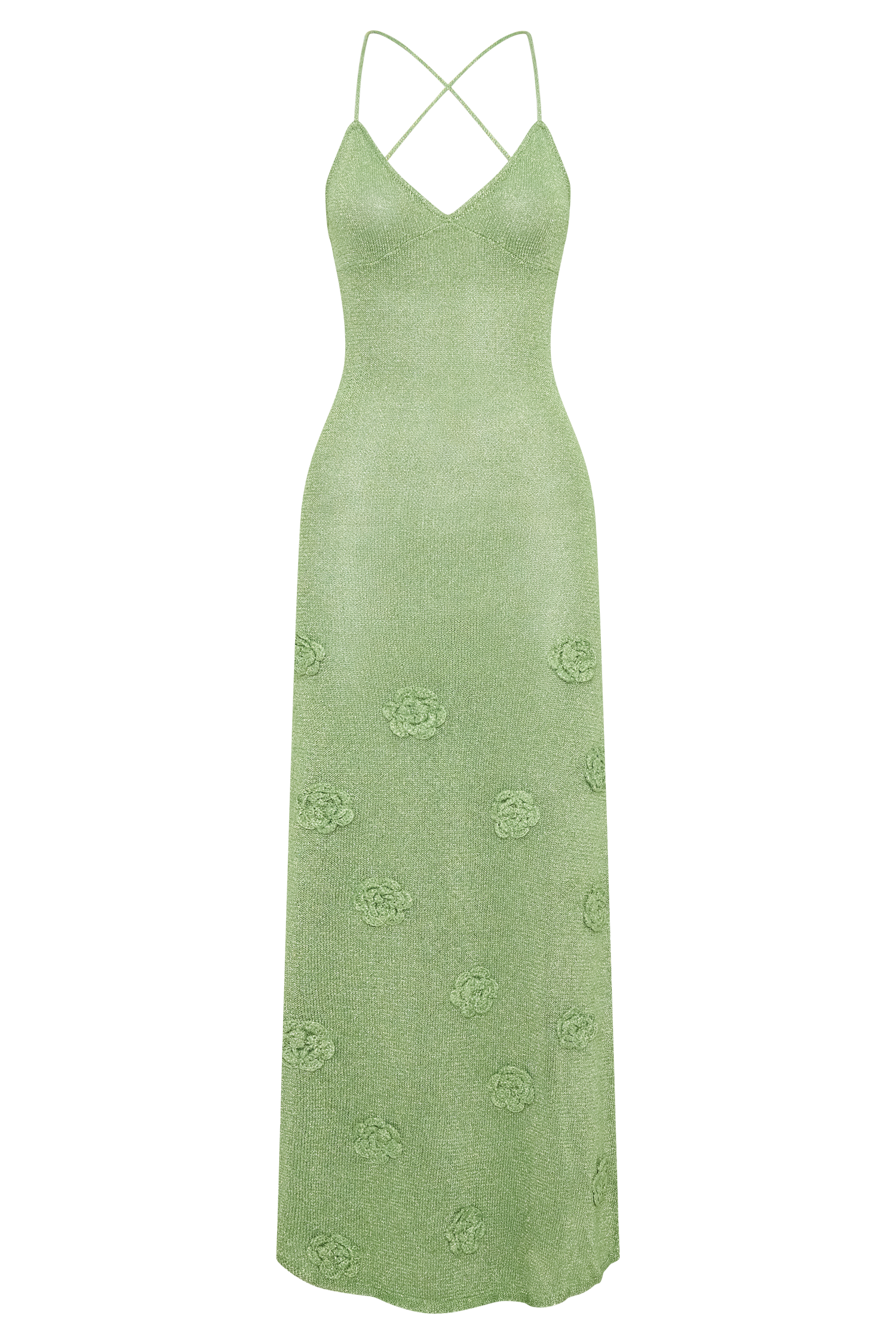 Pastel Green Suki Metallic Knit Maxi Dress