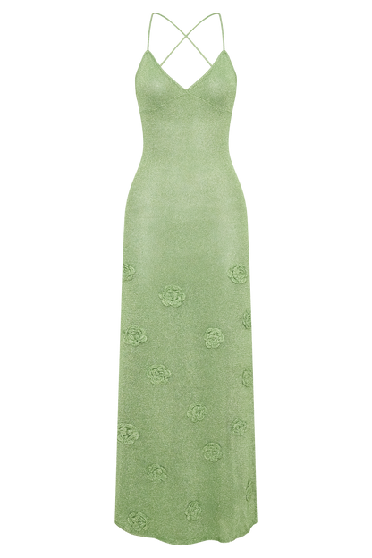 Pastel Green Suki Metallic Knit Maxi Dress