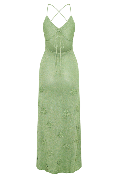 Pastel Green Suki Metallic Knit Maxi Dress