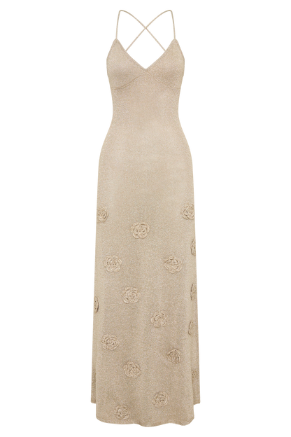 Gold Suki Metallic Knit Maxi Dress