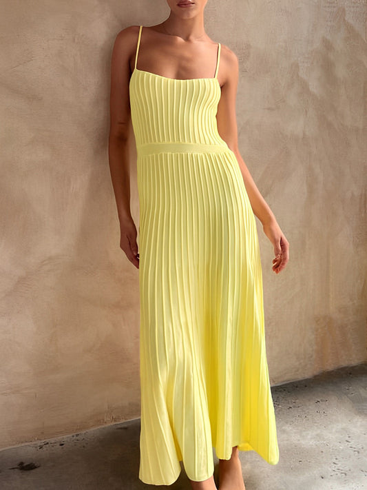 Yellow Margot Ribbed Midi Dress