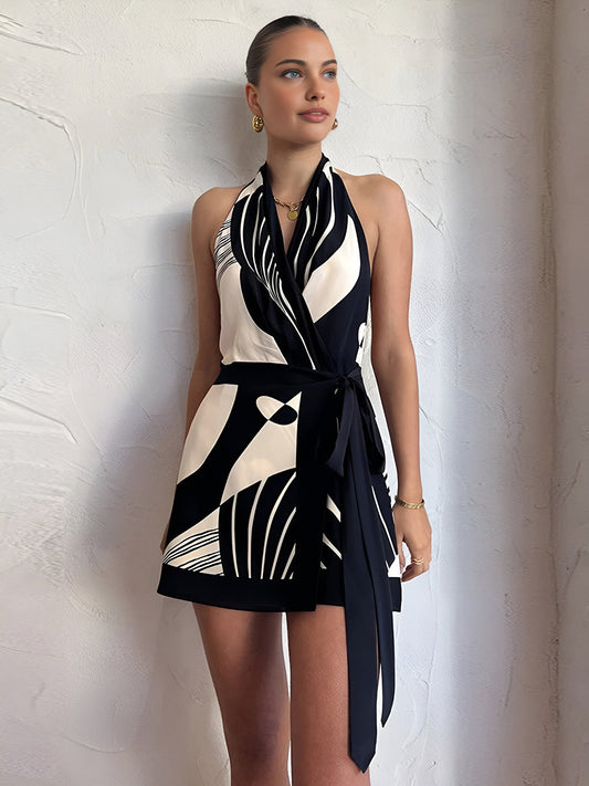 BlackandWhite Margot Print Halter Dress