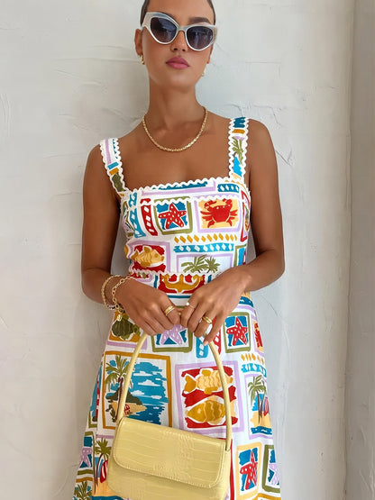 Multicolor Margot Graffiti Print Sleeveless Dress