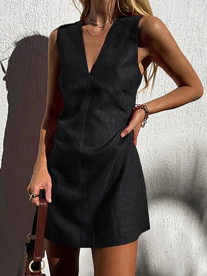 Red Margot Cotton Linen V-Neck Dress