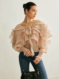 Sheer Chiffon Ruffle Backless Top