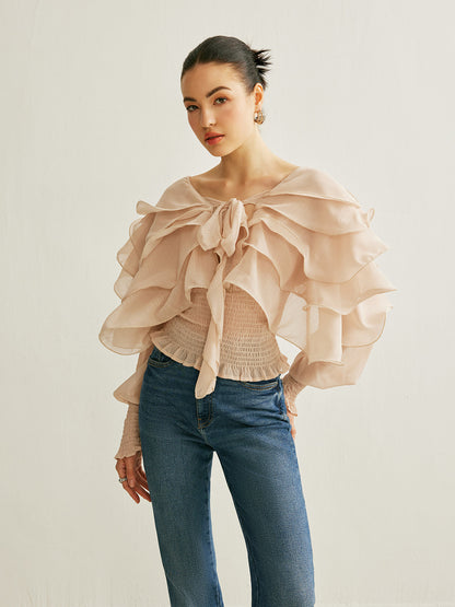 Sheer Chiffon Ruffle Backless Top Ophelia Mesh Floral Dress