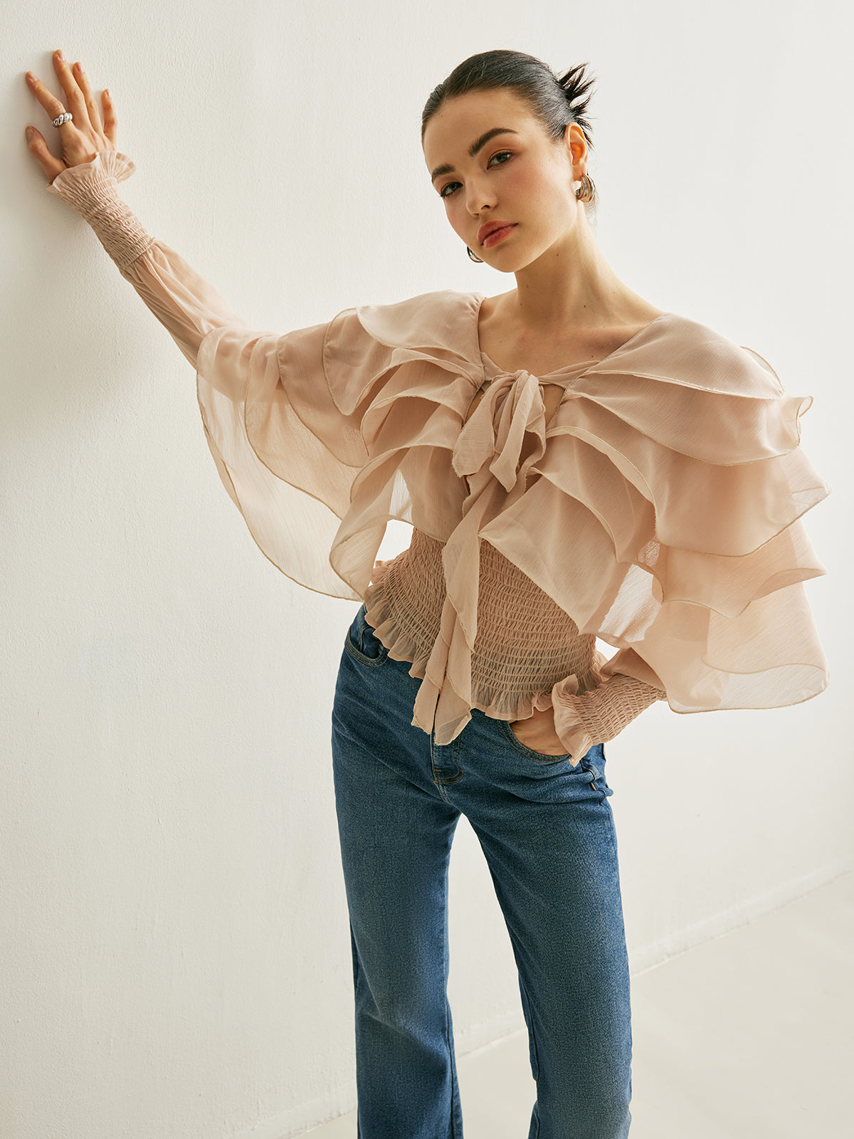 Sheer Chiffon Ruffle Backless Top Ophelia Mesh Floral Dress