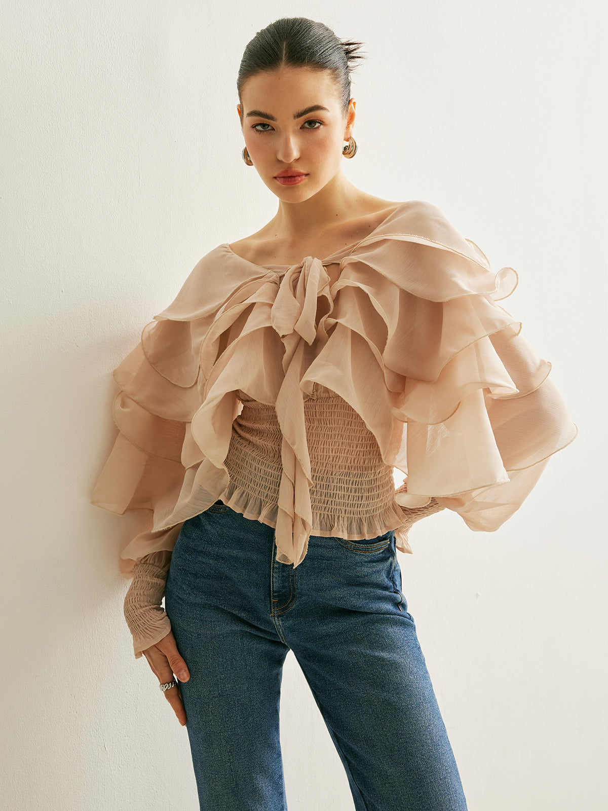 Sheer Chiffon Ruffle Backless Top Ophelia Mesh Floral Dress