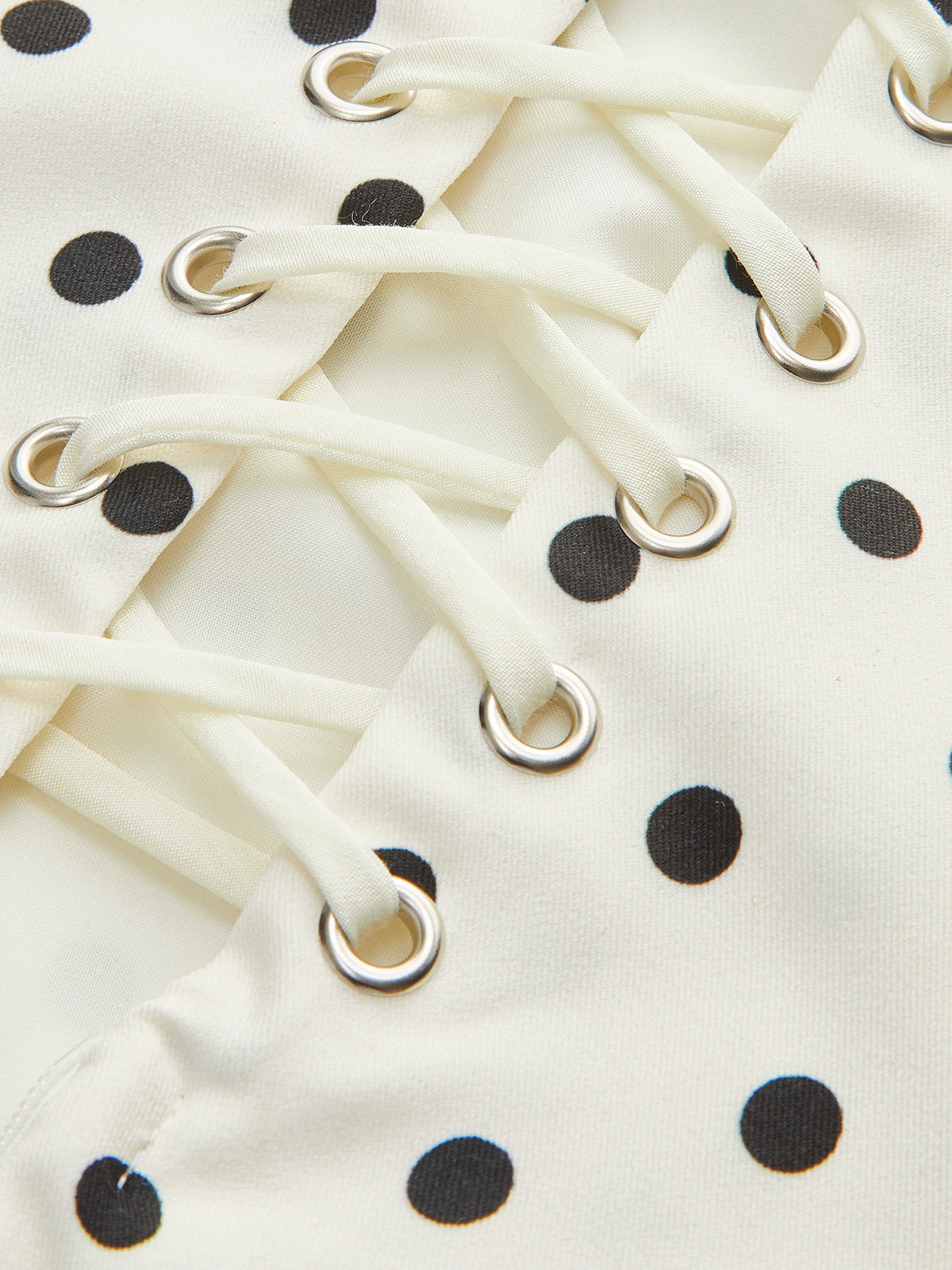 Up Back Dress Polka Dot Lace-Trim Dress