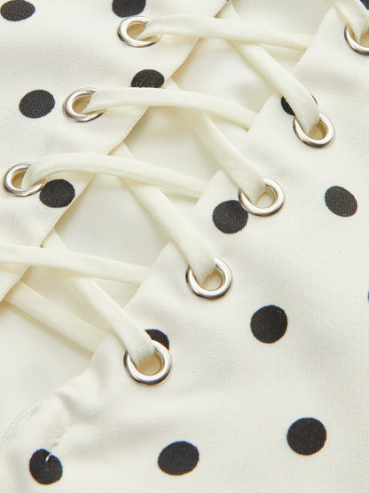 Up Back Dress Polka Dot Lace-Trim Dress