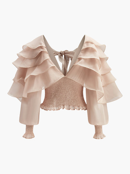 Sheer Chiffon Ruffle Backless Top Ophelia Mesh Floral Dress