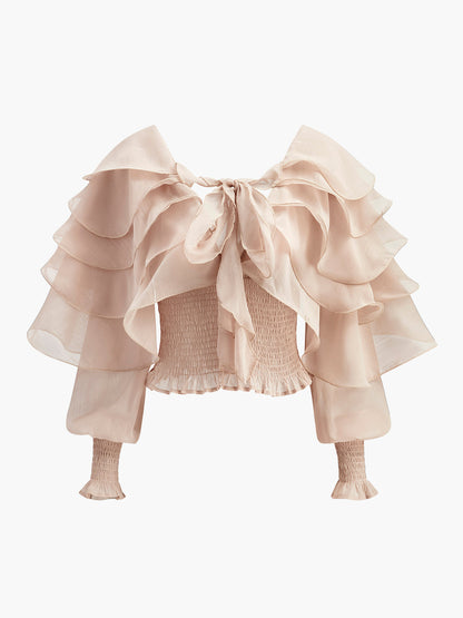 Sheer Chiffon Ruffle Backless Top Ophelia Mesh Floral Dress